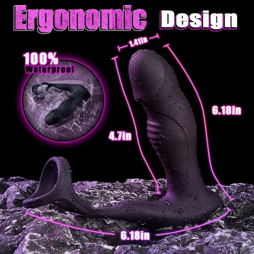 Vista 7 de Vibrador anal masculino Masajeador de próstata Juguetes con anillo para la polla, 9 oscilaciones de empuje y vibración Control remoto Consolador
