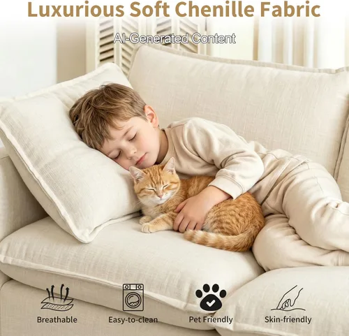 Vista 5 de GNIXUU Sofá modular de 76 pulgadas, sofá biplaza beige de 2 plazas, cómodos asientos de felpilla de 25 pulgadas de profundidad con 2 almohadas