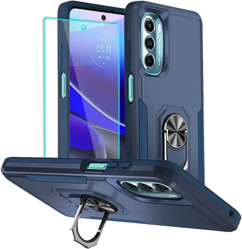 Vista 9 de HNHYGETE Funda para Moto G Stylus 5G 2022, con protector de pantalla, a prueba de golpes, grado militar, resistente, con función atril de anillo