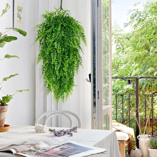 Vista 2 de Waipfaru 4 plantas colgantes falsas para exteriores, helechos falsos resistentes a los rayos UV, plantas falsas de plástico para pared