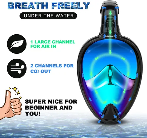 Vista 4 de Odoland Snorkeling Packages for Adults & Youth, Full Face Snorkel Mask with Camera Mount, Adjustable Swim Fins, Mesh Bag, Anti-Fog Anti-Leak Scuba