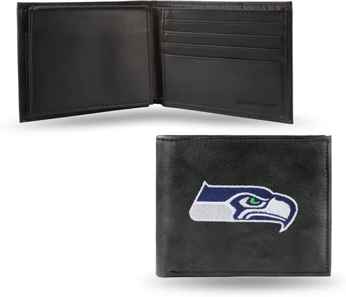 Vista 22 de Rico Industries Billetera de cuero bordada para hombre de la NFL Negro