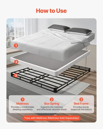 Vista 4 de VEVOR Base de cama tamaño Queen con tela lavable, marco de metal resistente para cama Queen, base de colchón de 4 pulgadas, capacidad máxima