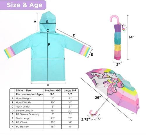 Vista 8 de Conjunto de paraguas para niñas y niños y abrigos de lluvia, paraguas para niños pequeños, chaqueta para niños y niñas (3-9 años)