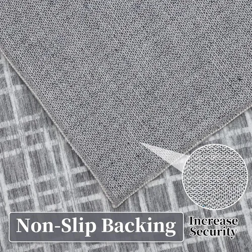 Vista 3 de Zacoo Alfombra de área – 9 x 12 pies gris a cuadros para sala de estar, moderna, lavable, antideslizante, resistente a las manchas, alfombra de casa