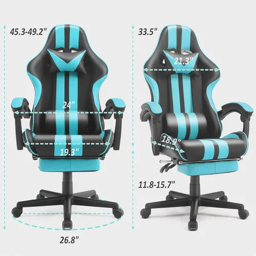 Vista 3 de Ferghana - Silla ergonómica de juego Miami Blue para adultos y adolescentes Azul / Patchwork