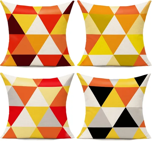Vista 14 de All Smiles Juego de 4 fundas de almohada para exteriores de 16 x 16 pulgadas, estilo bohemio, colorido, divertido de mediados de siglo, moderno
