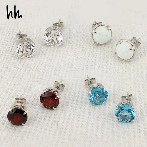 Vista 6 de Nicole Miller Fine Jewelry - Juego de aretes redondos de piedra natal de 2.75 quilates, joyería de piedras preciosas de 0.354in para mujer en plata