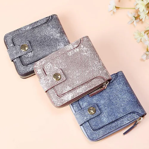 Vista 3 de Comercio Exterior Nuevos Hombres Corto Multi Funcional Tela Denim Horizontal Cremallera Billetera Soporte Bandeja (Azul, Talla única)