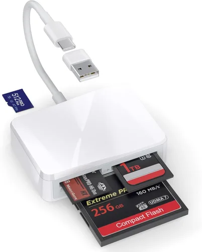 Vista 10 de Lector de tarjetas SD, 4 en 1 USB C a SD/TF/CF/MS lector de tarjetas con adaptador USB a USB C, lector de tarjetas de memoria para iPhone 17/16/15