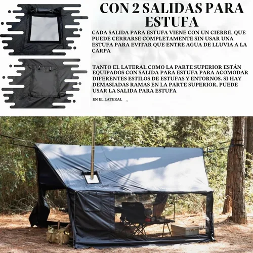 Vista 3 de Dandelion Shell Tienda de campaña caliente hamaca con gato de estufa y ventanas de malla de doble cara, tienda de campaña de pared espaciosa