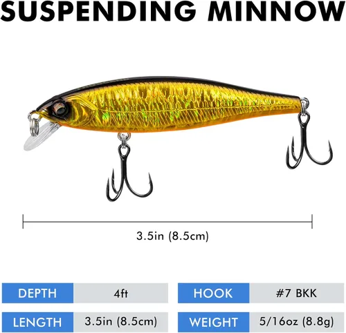 Vista 6 de TRUSCEND Suspending Jerkbait, Rattle Minnow Lures with BKK Hooks, Freshwater Bass Trout Striper Walleye Pike Fishing Lures, Variety Pack for All
