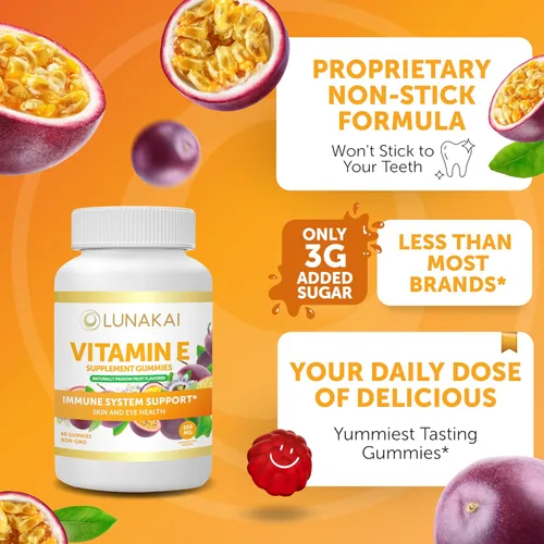Vista 4 de Lunakai Paquete de gomitas de colágeno y vitamina E, suplementos antienvejecimiento sin OMG para hombres y mujeres, gomitas naturales con vitamina C