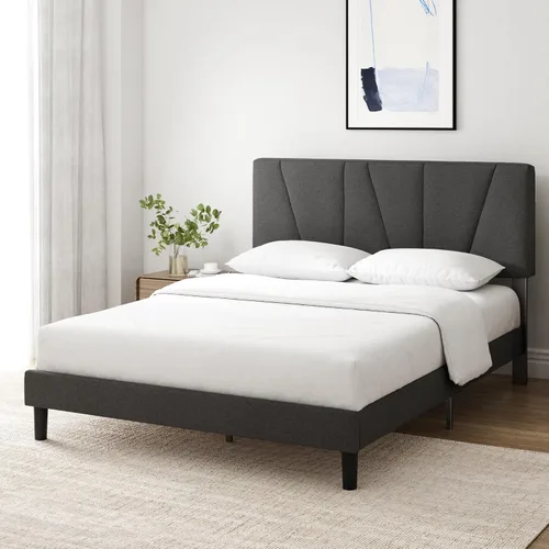 Vista 10 de Zinus - Base de cama Maya tapizada tamaño Full con cabecero asimétrico, listones de madera duraderos, estructura resistente, sueño sin ruido,