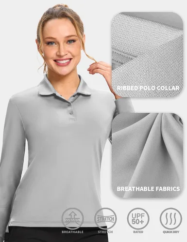 Vista 4 de Hiverlay Polo Shirts for Women Golf Shirts UPF 50+ Long Sleeve Shirt Collared