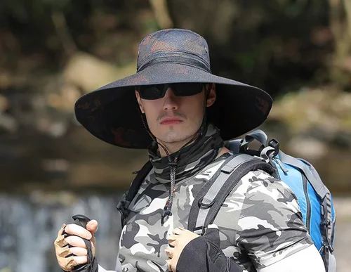 Vista 3 de HUAMULAN Sombreros de sol de ala súper ancha de 6 pulgadas, para hombres y mujeres, para pesca, senderismo, jardín, césped, trabajo, safari