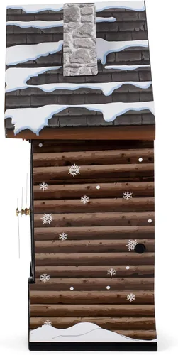Vista 5 de Mark Feldstein Snowy Cabin Singing Cardinal - Reloj de cuco navideño con sonido de pared, 14 x 10 pulgadas
