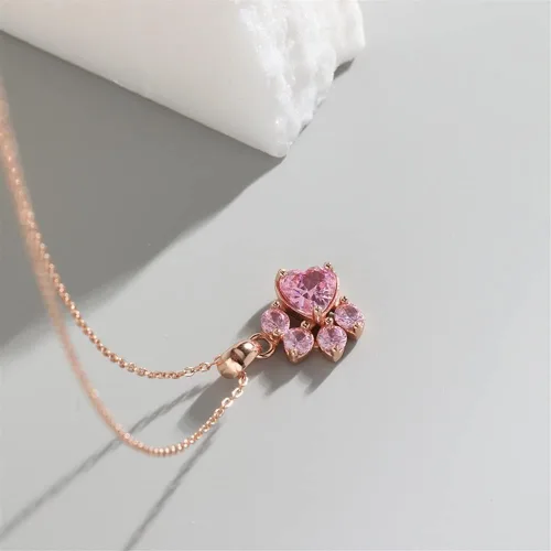 Vista 5 de Collar con dije de regalo de huella de gato, cadena de cruz chapada en oro rosa, plata 925, simple, delicado para novia, fiesta, aniversario