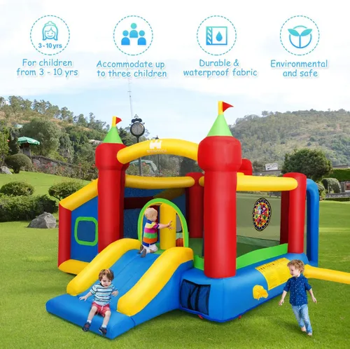 Vista 3 de COSTWAY Casa inflable de la despedida de los niños juega la diapositiva de salto del castillo de la bola con el soplador de 480W