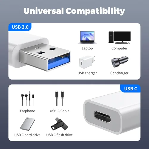 Vista 5 de Adaptador USB a USB C, 2 unidades, adaptador USB-C hembra a USB macho, convertidor de cargador OTG compatible con Apple Watch Ultra