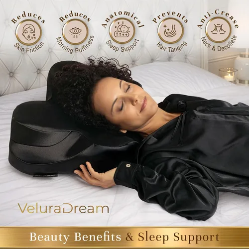 Vista 8 de Almohada cervical cervical para dormir de lado y de espalda, almohada ergonómica de espuma viscoelástica de alta calidad con fundas de almohada Negro