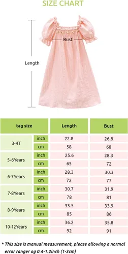 Vista 5 de BANGSAUR Vestido de princesa para niña, camisas de dormir vintage de algodón, 3-12 años