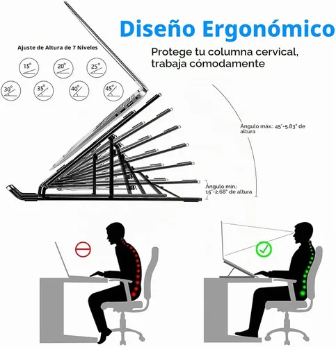 Vista 2 de Soporte para Portátil para Escritorio, Diseño Ergonómico Ajustable de Aluminio Plegable y Portátil Soporte para Computadora, Compatible con MacBook