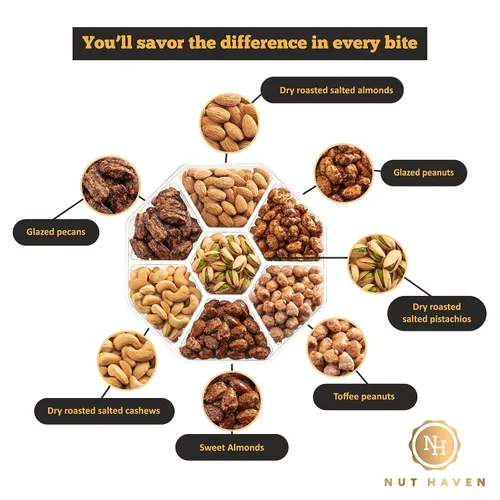 Vista 4 de Nut Haven - Cesta de regalo de navidad de frutos secos gourmet dulces, salados y tostados, regalo saludable para hombres y mujeres en el Día