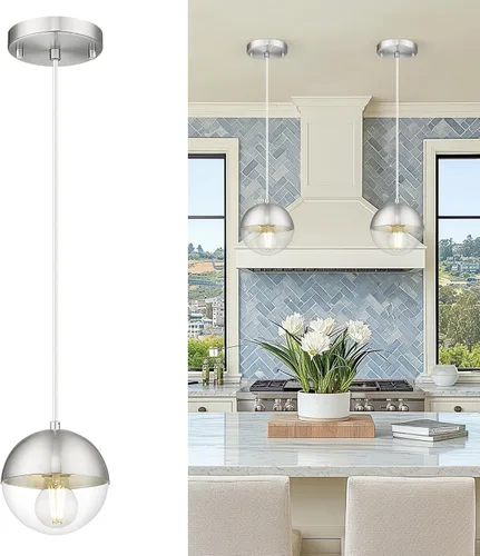 Vista 31 de LMS Lámpara Colgante de Mediados de Siglo de 6 Pulgadas, Lámparas Colgantes de Color Negro Mate con Cristal de Globo Blanco, Lámparas de Techo