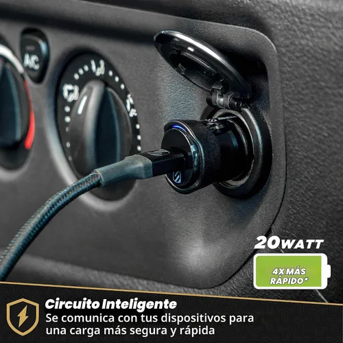 Vista 4 de Scosche CPD20Ci4B4 Powervolt 20W USB Tipo-C PD 3.0 Cargador de coche negro con certificado MFi USB-C a Lightning carga y sincronización trenzado