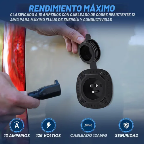 Vista 2 de MICTUNING Enchufe de puerto de CA de 13Amp 125V con cable de extensión integrado de 16 pulgadas y tapa resistente al agua, color negro