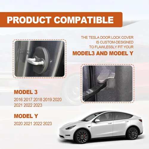 Vista 5 de Cubierta protectora para cerradura de puerta, compatible con Tesla Modelo 3 Modelo Y 2016-2023, accesorios protectores de cerraduras, cubiertas