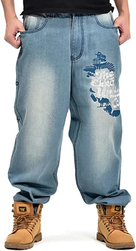 Vista 2 de Y2K Jeans - Pantalones de mezclilla para hombre, estilo hip hop, estilo vintage, bordados, estilo gótico, recto, holgados, pierna ancha