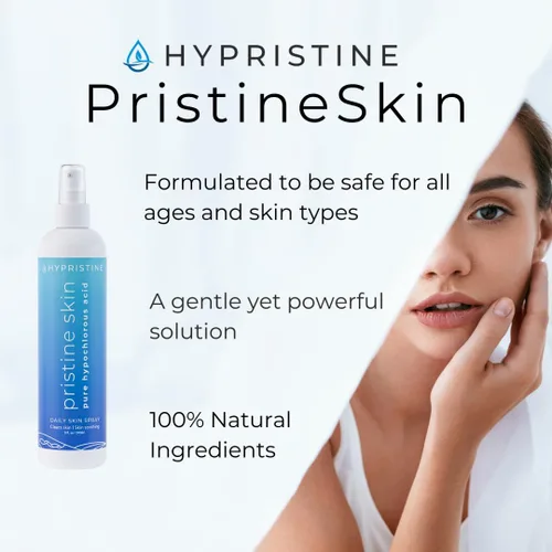 Vista 3 de HYPRISTINE Spray y limpiador avanzado para rostro y cuerpo PristineSkin con ácido hipocloroso para la piel, totalmente natural, calmante