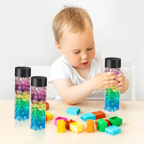 Vista 3 de 48 botellas de plástico transparente de 12 onzas, botellas sensoriales vacías con tapas, recipiente para bebidas a prueba de fugas, botellas