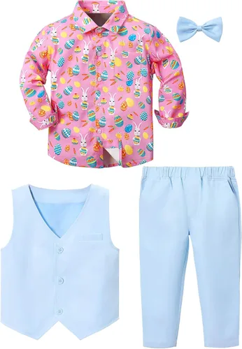 Vista 122 de A&J DESIGN Conjunto de traje de caballero para niños pequeños, 3 piezas, camisas, chaleco y pantalones
