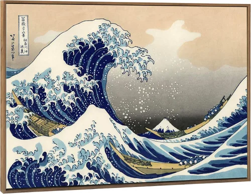 Vista 18 de Wieco Art Arte enmarcado de aluminio negro grande, 3 paneles, gran ola de Kanagawa, Katsushika Hokusai, impresiones en lienzo de arte de pared