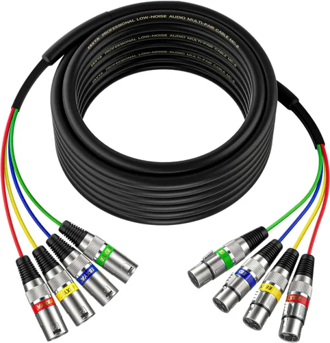 Vista 9 de EBXYA Cables XLR de serpiente de 3 pies de 4 colores, cable de micrófono XLR macho a hembra de 4 canales, para grabación en vivo, estudios