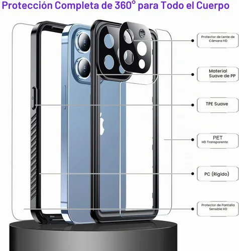 Vista 5 de Temdan Compatible con iPhone 13 Pro Max, impermeable, protector de pantalla y cámara integrado, IP68 bajo el agua, cuerpo completo, militar, a