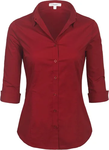 Vista 16 de KOGMO Blusa clásica de vestir con botones y manga 3/4 para mujer (S-3X)