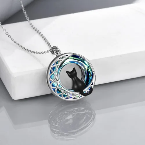 Vista 3 de CRMAD Collar de gato para mujer de plata de ley con colgante de luna celta de cristal, joyería irlandesa, regalos familiares