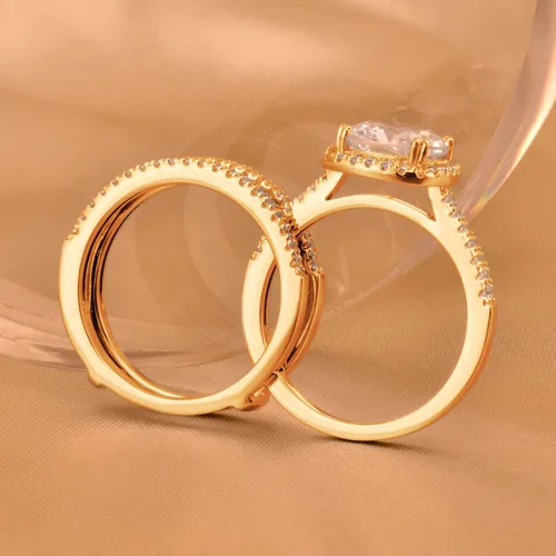 Vista 5 de Juego de anillos de compromiso de boda de 2.66 quilates para mujer, de plata de ley 925, con forma de halo de circonita, anillos de boda para ella