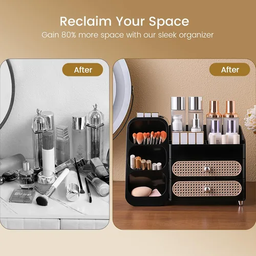 Vista 5 de Aveniee Organizador de maquillaje con cajones, gran organizador de encimera de baño para tocador, almacenamiento de cosméticos de escritorio