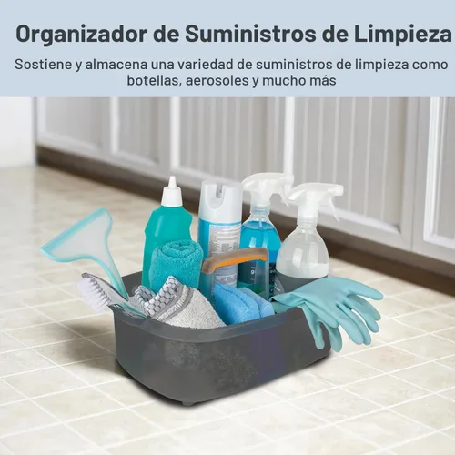 Vista 2 de Casabella Organizador de almacenamiento de limpieza multiusos de plástico con asa, 1.85 galones, gris y naranja