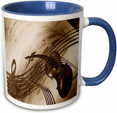 Vista 11 de 3dRose Image of abstract violin and sheet music in sepia tones 11oz Two-Tone Black Mug