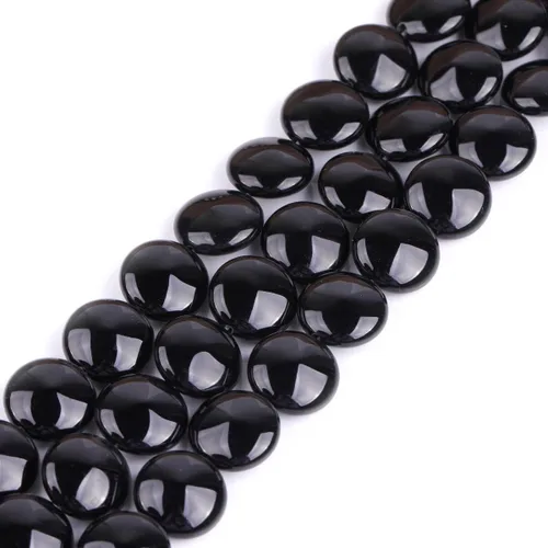 Vista 13 de GEM-Inside - Cuentas sueltas de ágata negra natural de 0.630 in, moneda de cristal de rayas energéticas para hacer joyas, 15 pulgadas