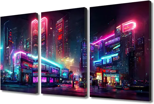 Vista 114 de Lienzo decorativo para pared de sala de estar, lienzo Cyberpunk, decoración de pared de 3 paneles, decoración de pared para el hogar, dormitorio