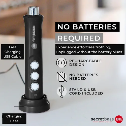 Vista 3 de Secretbase Espumador de leche recargable de mano, 3 velocidades, carga USB-C, doble batidor de acero inoxidable para café a prueba de balas