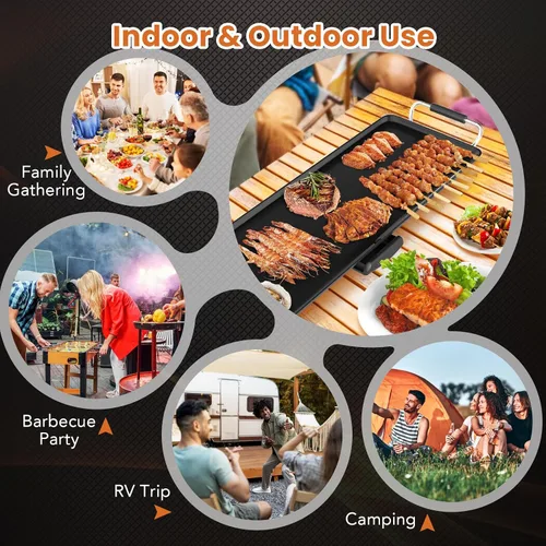 Vista 9 de COSTWAY Plancha Eléctrica de 27", Parrilla Teppanyaki Extra Grande con Temperatura Ajustable, Superficie Antiadherente, Mangos Aislados y Bandeja