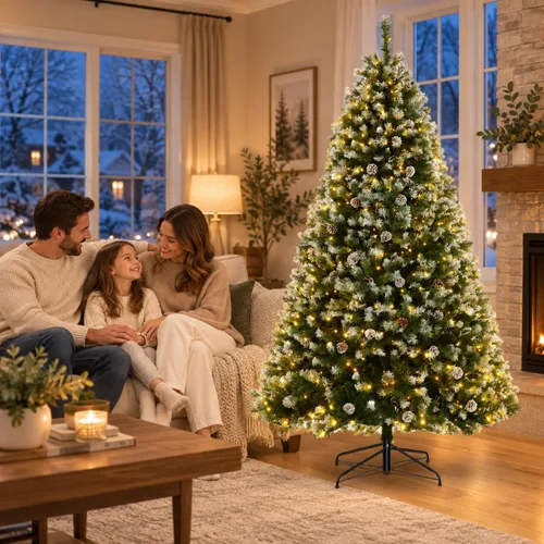 Vista 7 de Árbol de Navidad artificial esmerilado preiluminado con piñas, 7.5 pies Verde con piñas